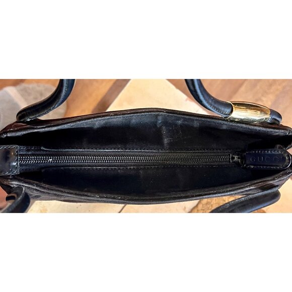 Gucci Black & Brown Suede Shoulder Bag With Leather Trim & Double Handles - Picture 8 of 12